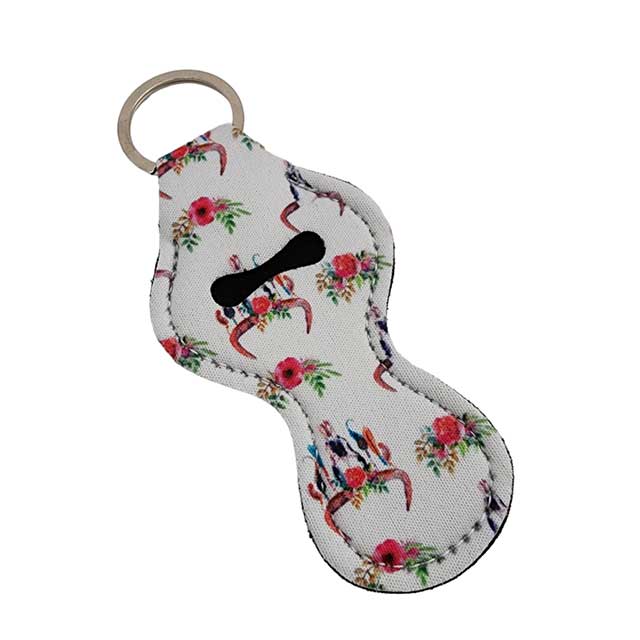 Floral Cow Skull Lip Balm Holder Key Ring