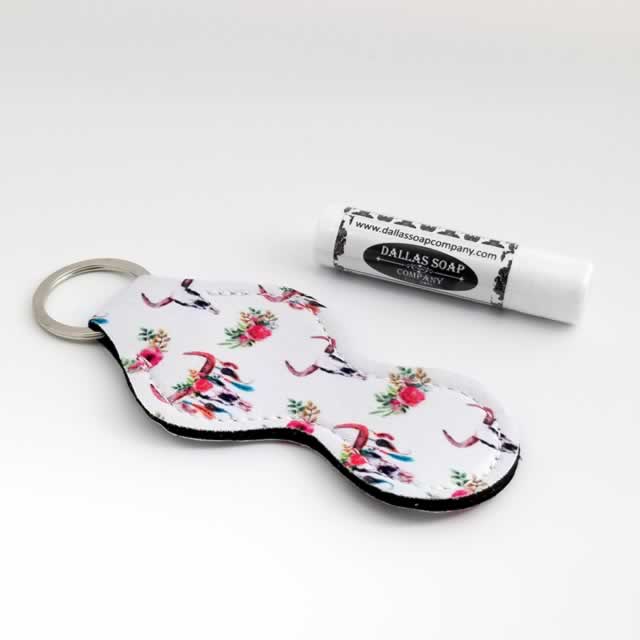 Lip Balm Holder Keyring - Cow Skull