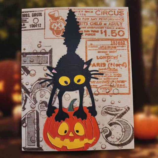 Halloween Card - Black Cat on Pumpkin