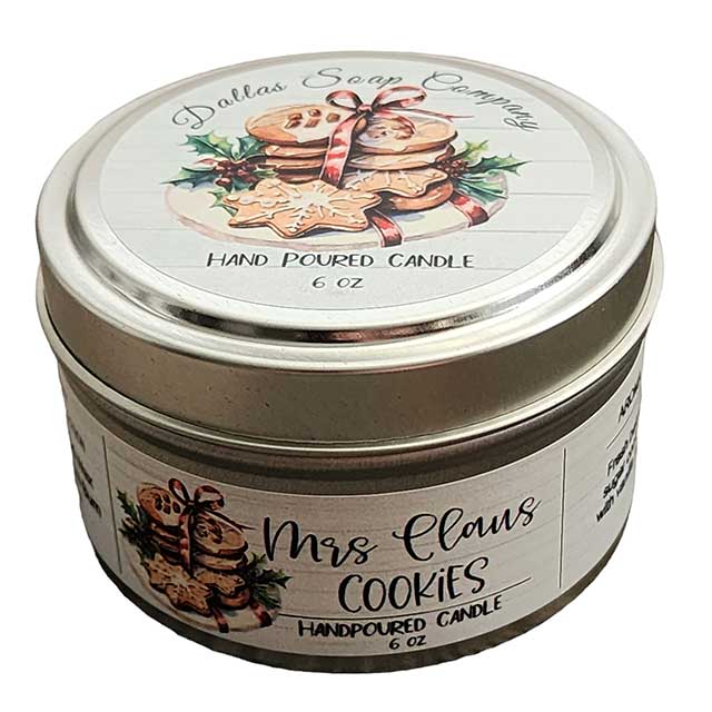 Mrs Claus Cookies Soy Blend Candle Tin - Dallas Soap Company