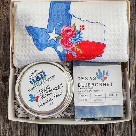 Texas Bluebonnet Gift Set - Soap, Candle, Tea Towel | Dallas Soap Company / Grace Mercantile